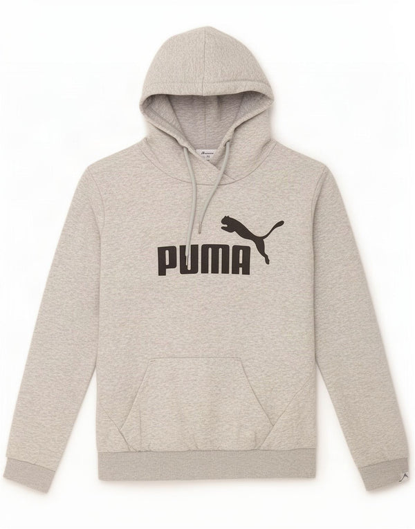 Puma Womens Graphic Hoodie Jumper UK 12 Medium Grey Cotton