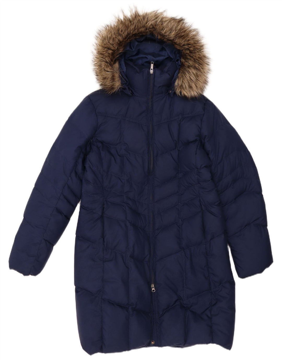 Cappotto imbottito con cappuccio da donna Lands End UK 14 poliestere medio blu navy