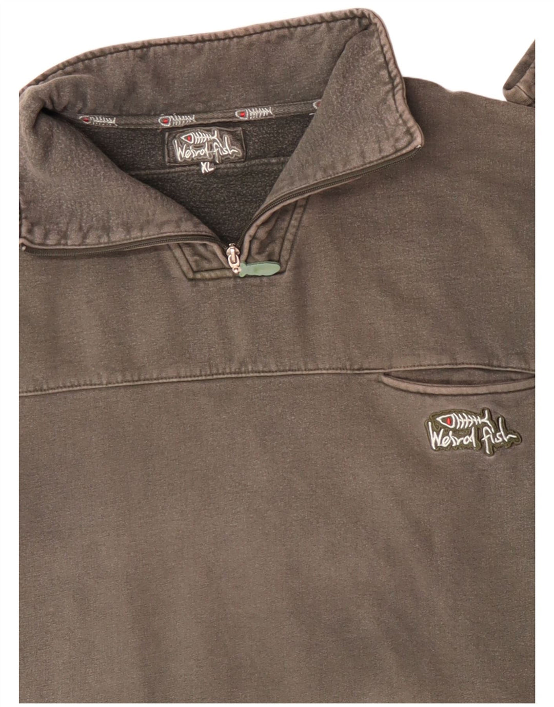 WEIRD FISH Felpa da uomo con zip e collo maglione XL cotone grigio