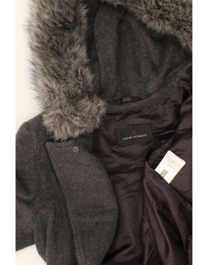 FUCHS & SCHMITT Womens Hooded Overcoat UK 14 Medium  Grey Wool Vintage FUCHS & SCHMITT and Second-Hand FUCHS & SCHMITT from Messina Hembry 