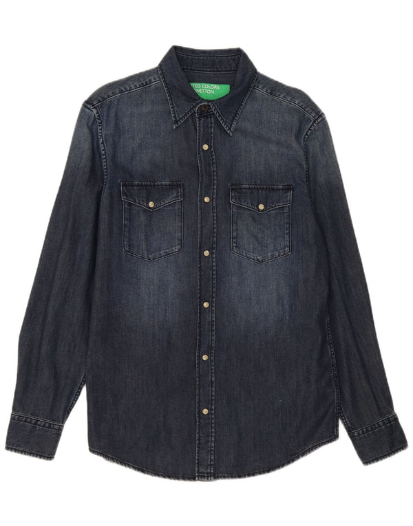 Camicia di jeans da uomo Benetton in cotone blu navy medio
