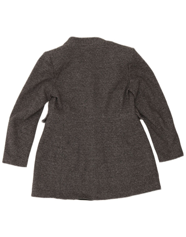 Giacca blazer a 1 bottone da donna Zara UK 16 grande cotone grigio a spina di pesce