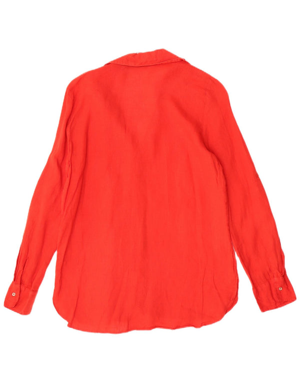Camicia Regular a Maniche Lunghe da Donna Zara UK 14 Lino Rosso Medio