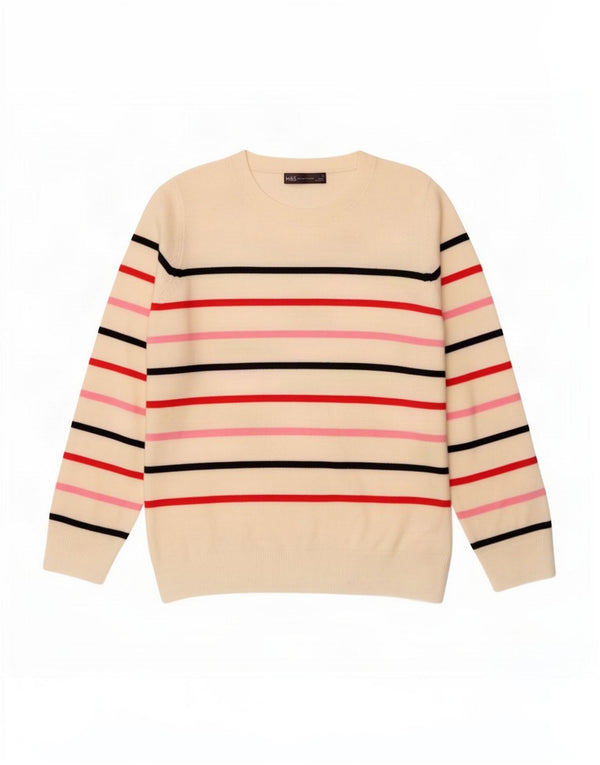 Maglione maglione girocollo da donna Marks & Spencer UK 12 a righe bianche medie