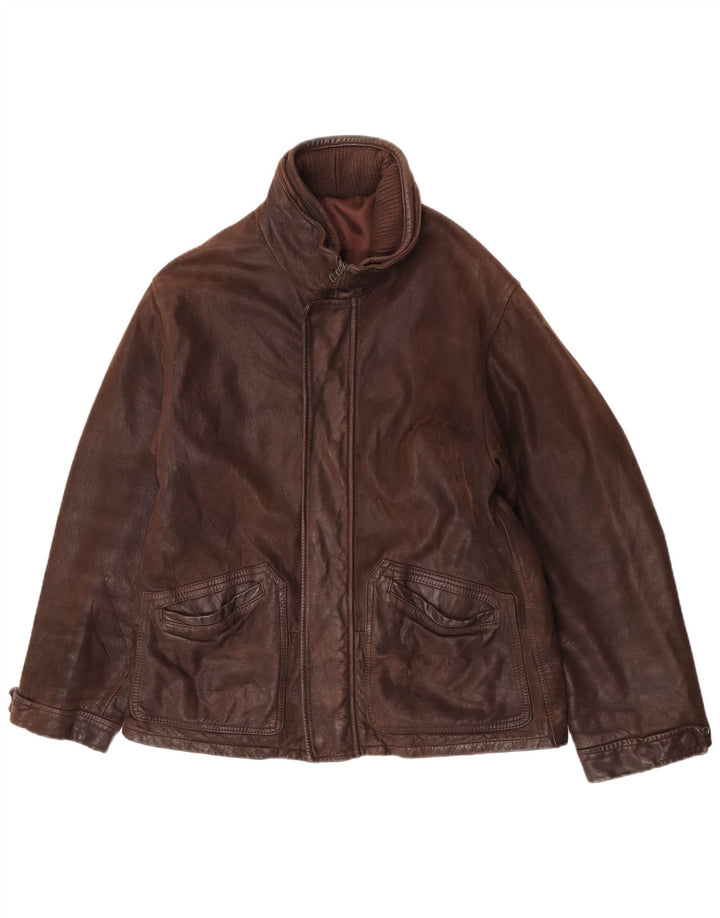 Giacca in pelle vintage da uomo IT 50 grande in pelle marrone