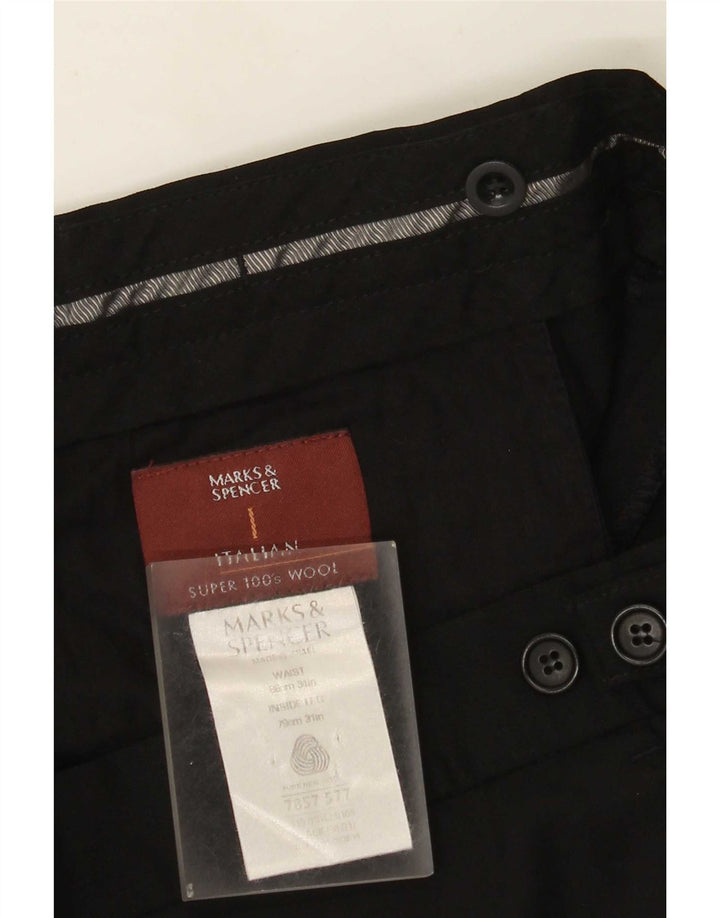 Pantaloni da abito dritti da uomo Marks & Spencer W34 L31 lana nera