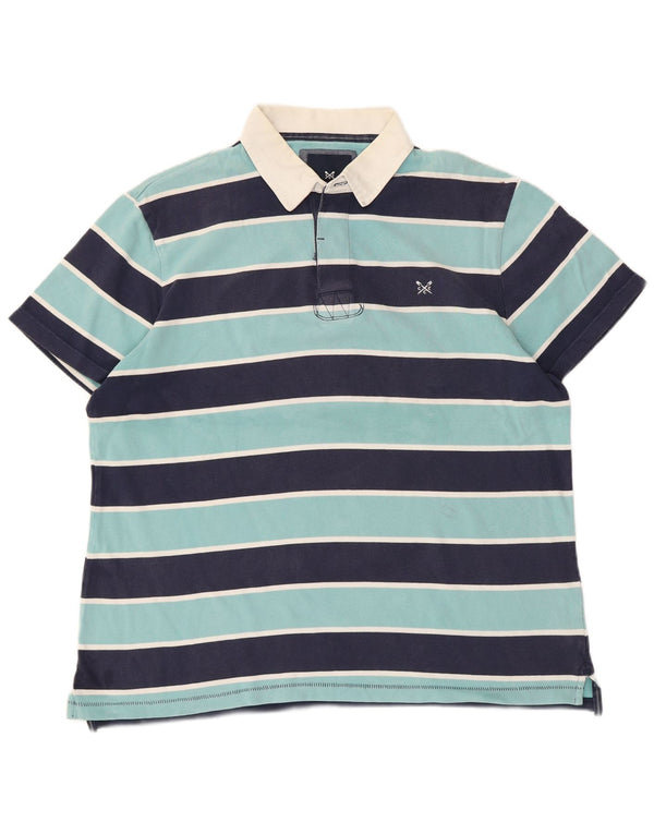 Crew Clothing Mens Rugby Polo Shirt XL Blue Striped Cotton
