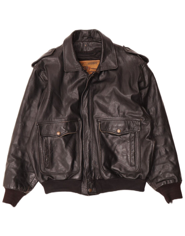 Giacca da aviatore da volo in pelle vintage da uomo EU 52 XL in pelle nera