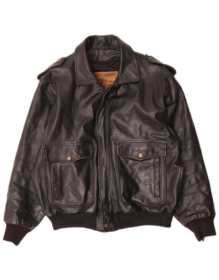 Giacca da aviatore da volo in pelle vintage da uomo EU 52 XL in pelle nera