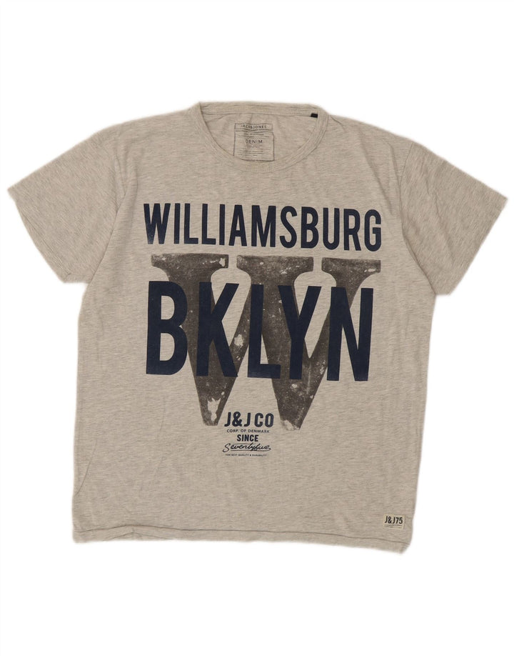 JACK & JONES Mens Graphic T-Shirt Top Medium Grey