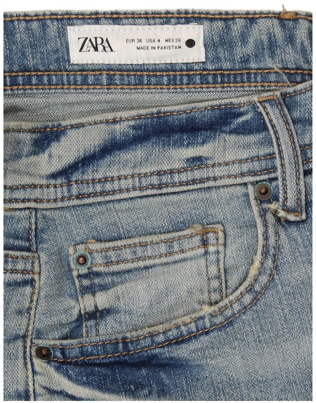 Jeans corti da donna Zara EU 36 XS W26 L24 Blu