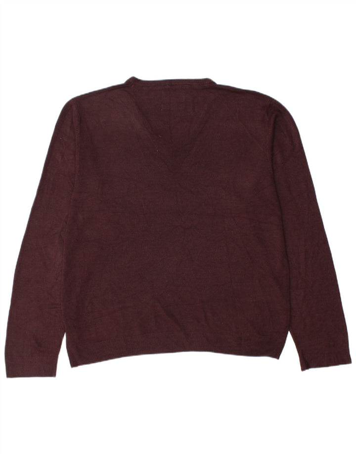 Maglione da uomo con scollo a V Marks & Spencer grande in acrilico bordeaux
