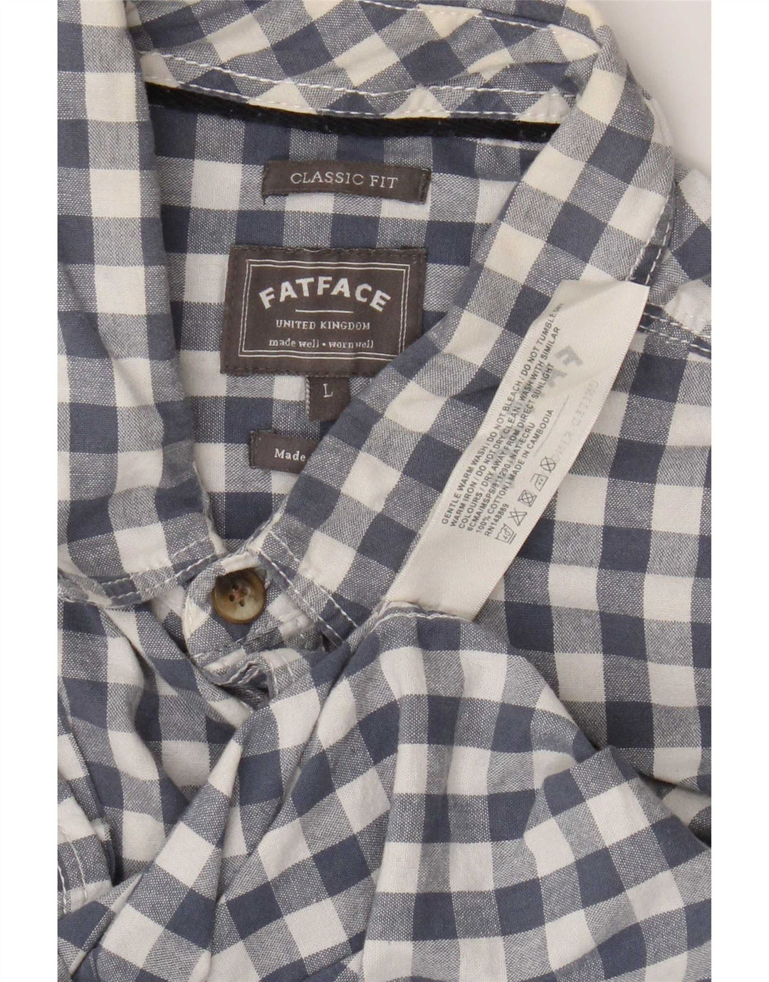 Fat Face Camicia da uomo a maniche corte dal taglio classico, grande in cotone a quadretti blu