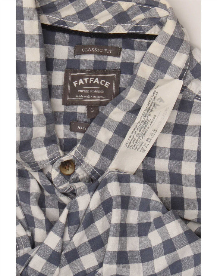 Fat Face Camicia da uomo a maniche corte dal taglio classico, grande in cotone a quadretti blu