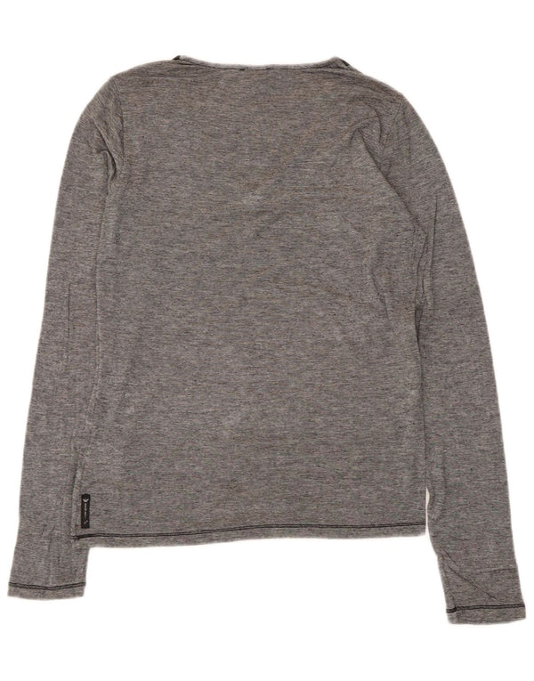 Armani Jeans Top da donna a maniche lunghe UK 12 Viscosa gessata grigio medio
