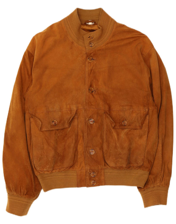 Giubbotto bomber in pelle scamosciata vintage da uomo UK 40 grande in pelle marrone