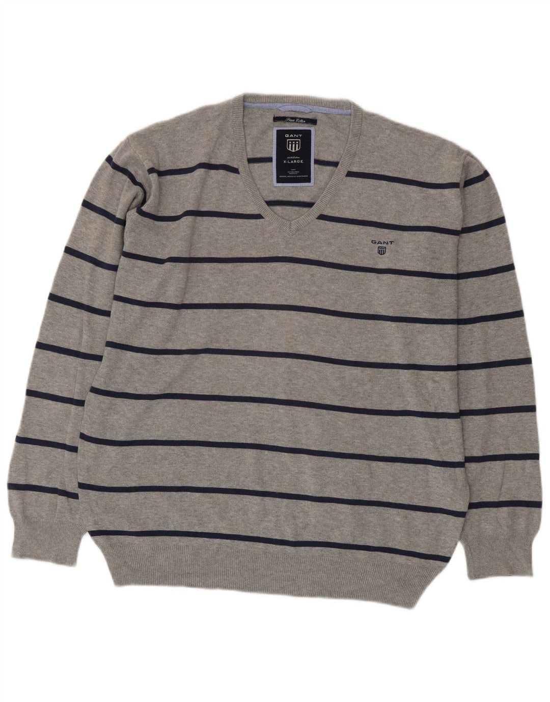 Gant Maglione da uomo con scollo a V XL in cotone a righe grigie