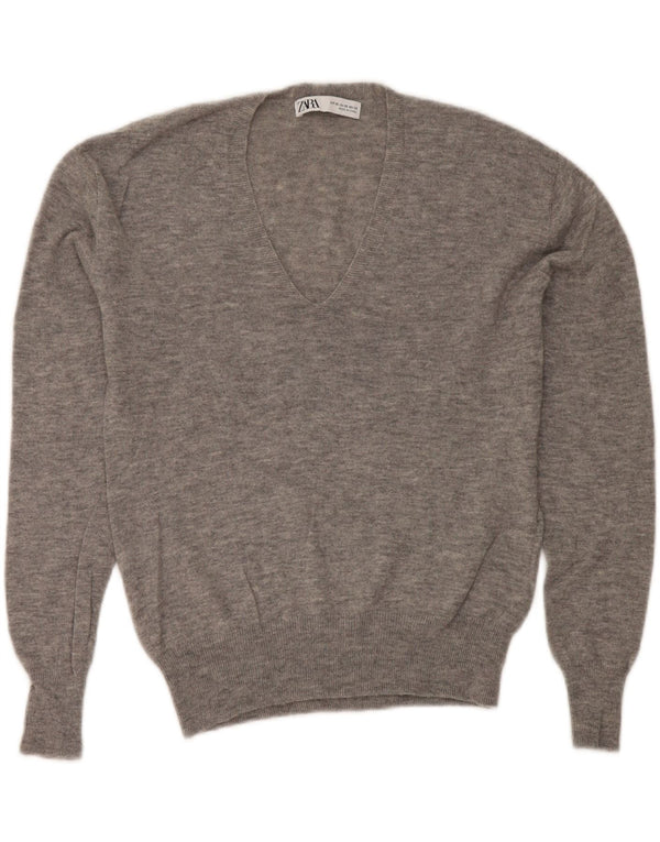 Maglione Zara da donna con vestibilità ampia e scollo a V UK 6 XS grigio chiazzato