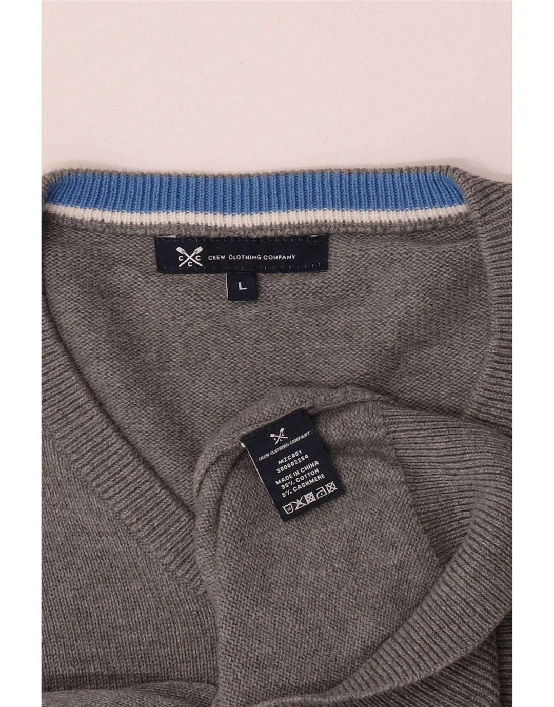 Crew Clothing Maglione da uomo con scollo a V grande cotone grigio