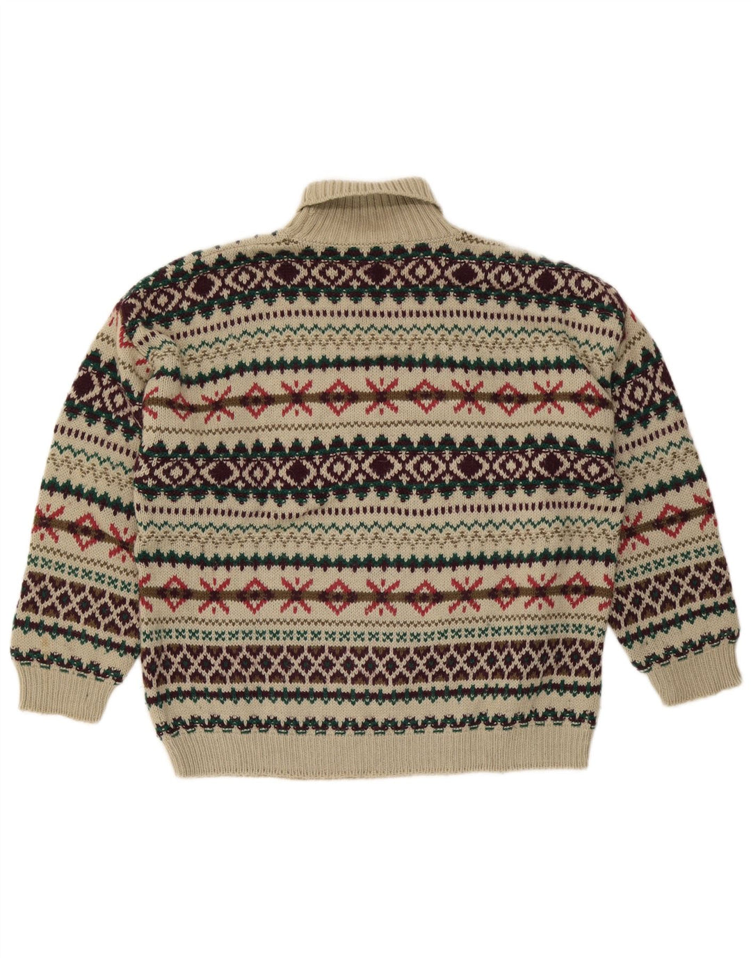 Maglione vintage da uomo con collo alto e lana Fair Isle beige medio