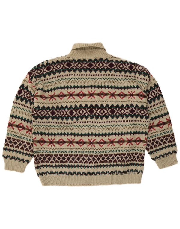 Maglione vintage da uomo con collo alto e lana Fair Isle beige medio