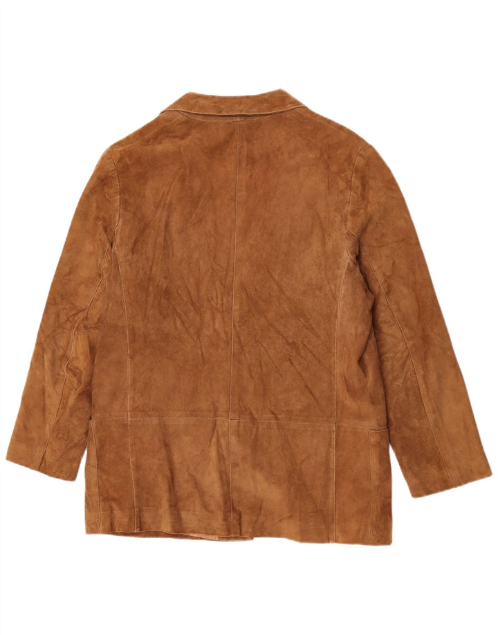 Giacca blazer vintage da uomo in pelle scamosciata a 1 bottone UK 36 piccola marrone