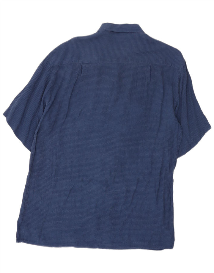 Camicia vintage da uomo a maniche corte in seta blu navy media