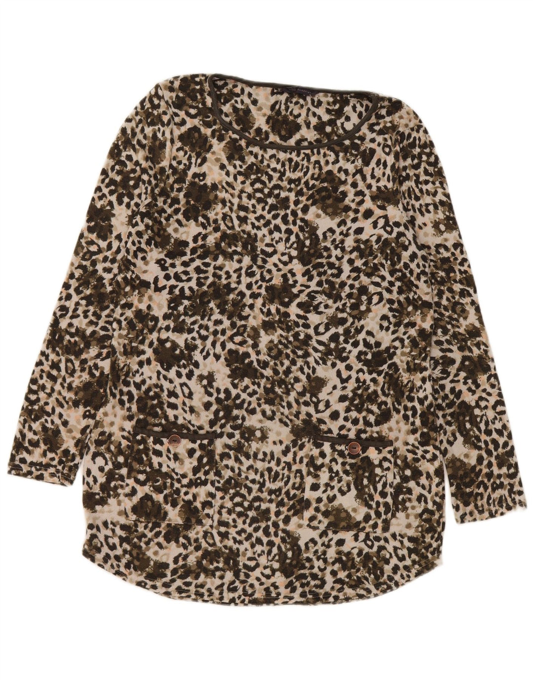 Top tunica da donna Marks & Spencer UK 12 medio kaki stampa animalier
