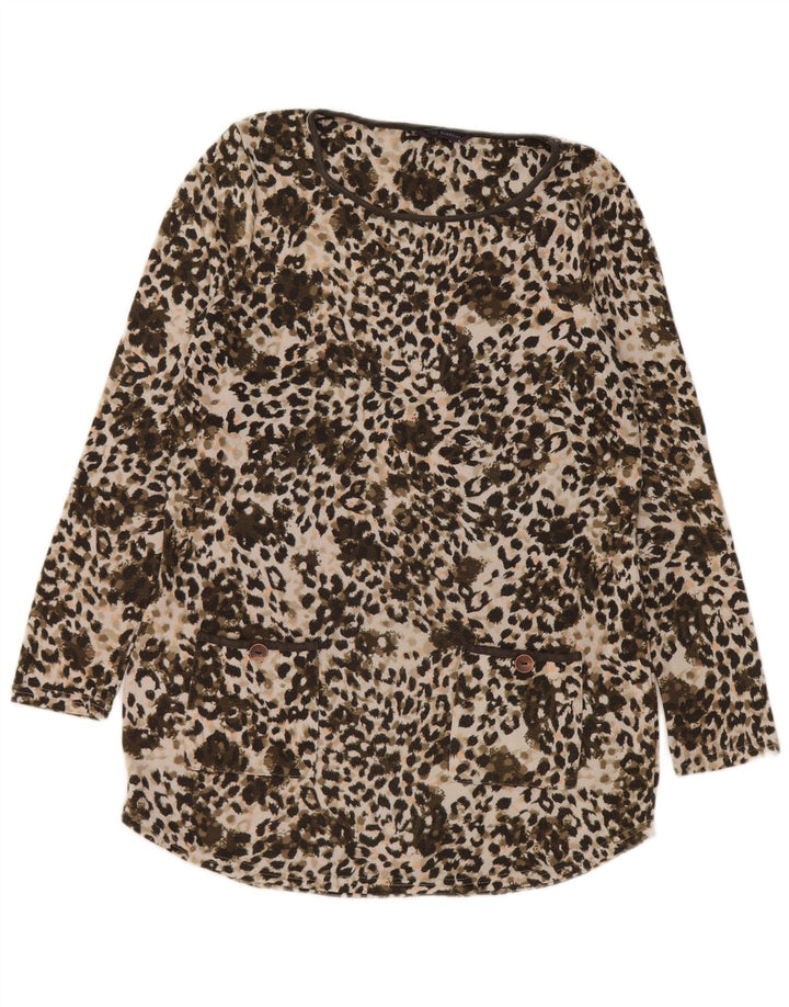 Top tunica da donna Marks & Spencer UK 12 medio kaki stampa animalier