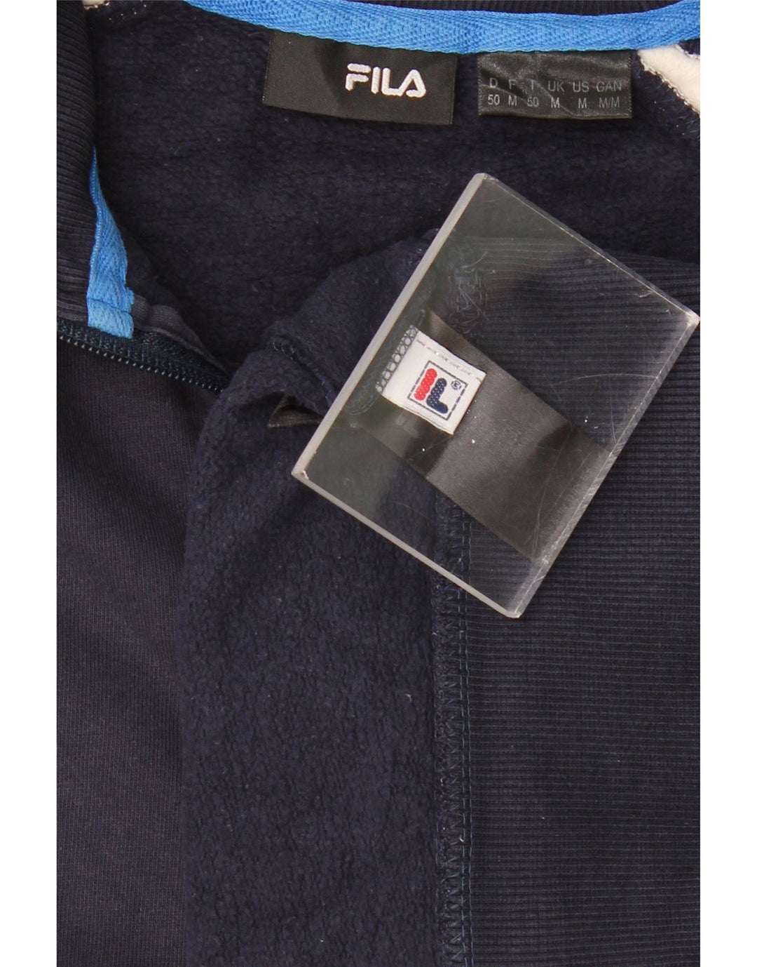 Felpa da uomo FILA con zip e collo, maglione medio, blu navy, color block