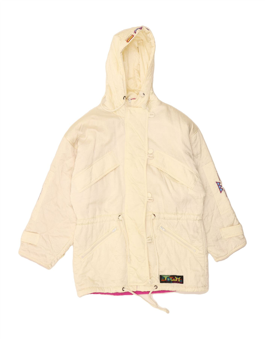 VINTAGE Womens Oversized Windbreaker Coat EU 46 XL Off White Geometric Vintage Vintage and Second-Hand Vintage from Messina Hembry 