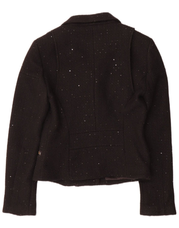 Giacca da motociclista da donna Jack Wills UK 12 Lana screziata nera media
