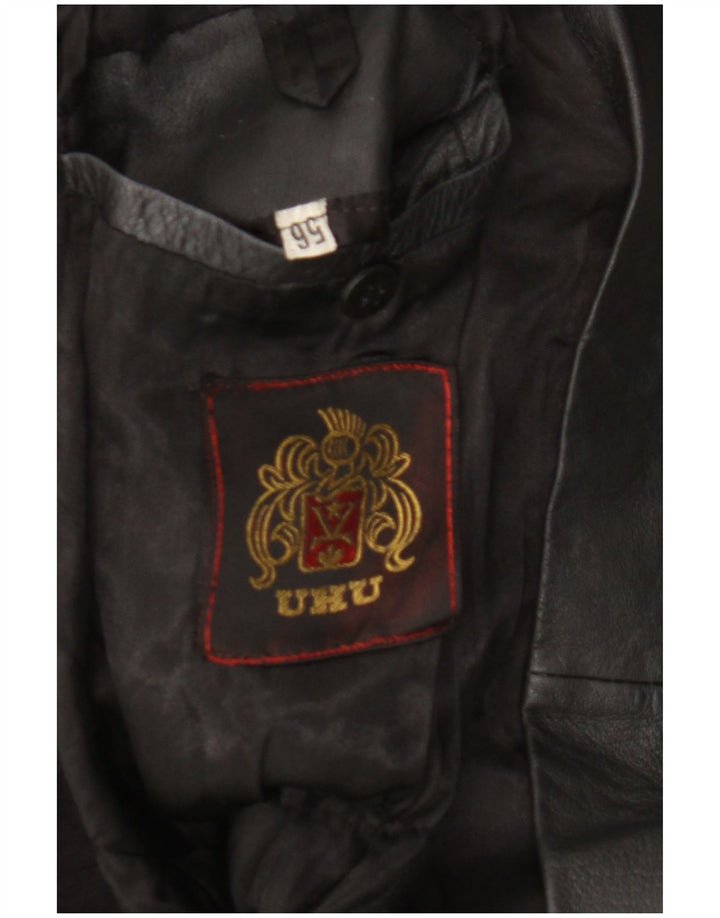 Cappotto in pelle vintage da donna UK 14 grande nero