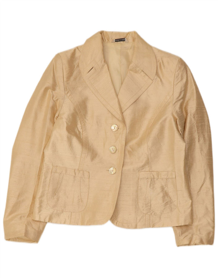 Giacca blazer a 3 bottoni da donna VINTAGE IT 46 Large Beige Seta