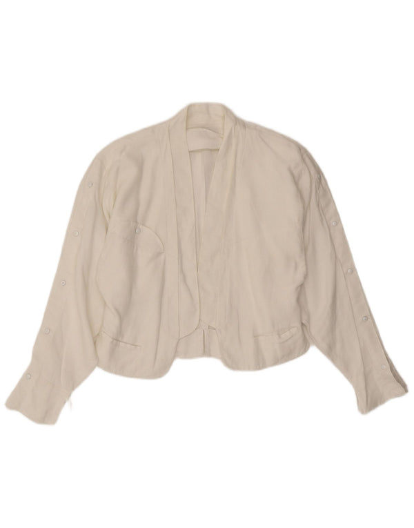 Giacca blazer corta da donna Claude Montana UK 12 Lino bianco medio