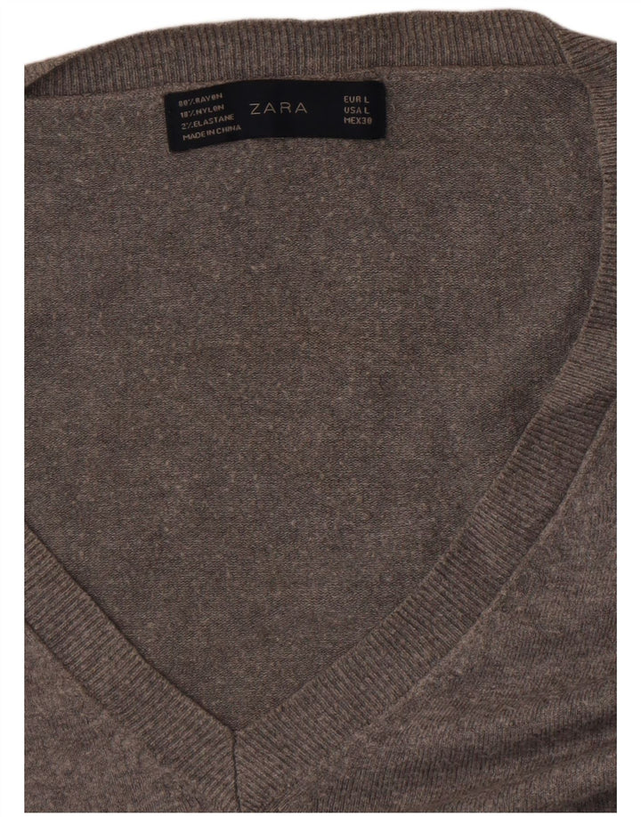 Maglione Zara da uomo con scollo a V, grande, in rayon screziato grigio