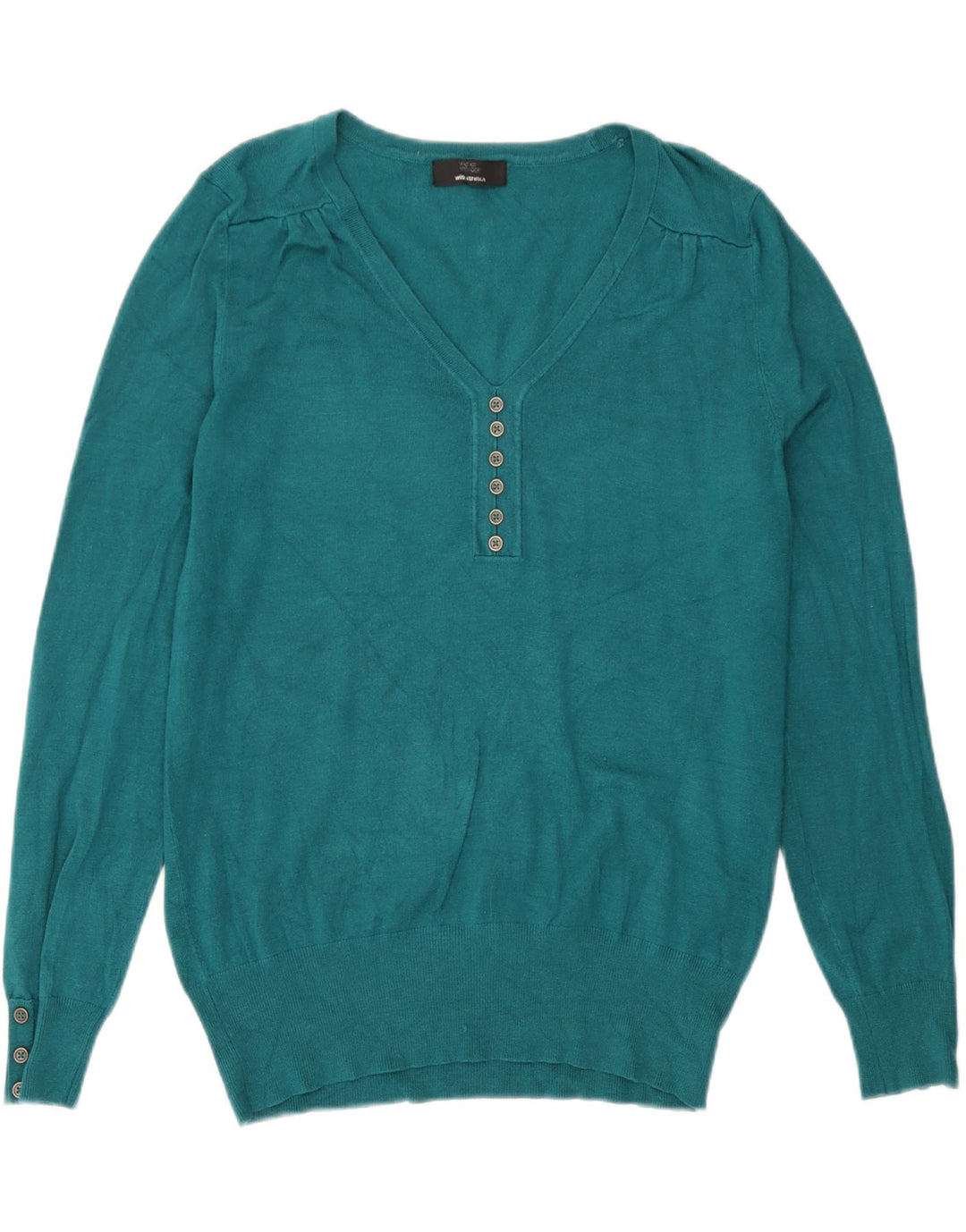 Maglione da donna Marks & Spencer con scollo a V UK 16 Large Turchese Viscosa