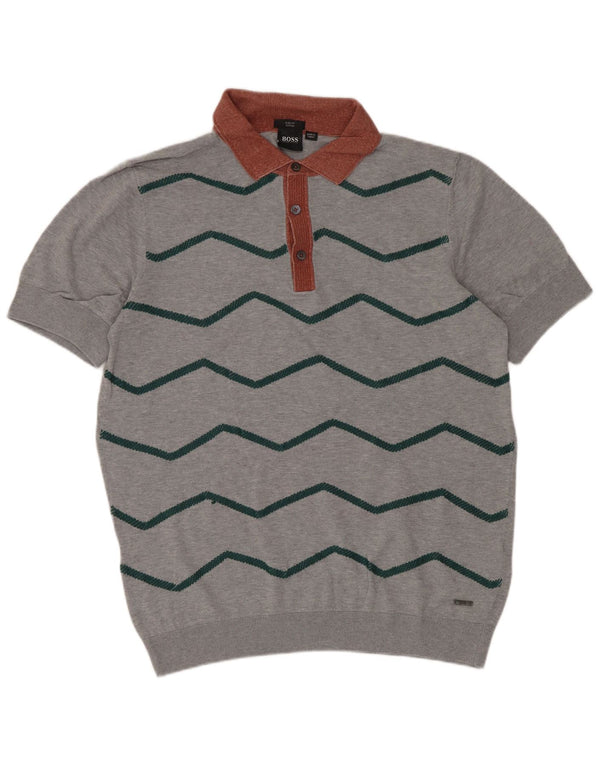 Hugo Boss Maglione da uomo a maniche corte con collo a polo Maglione grigio medio Chevron