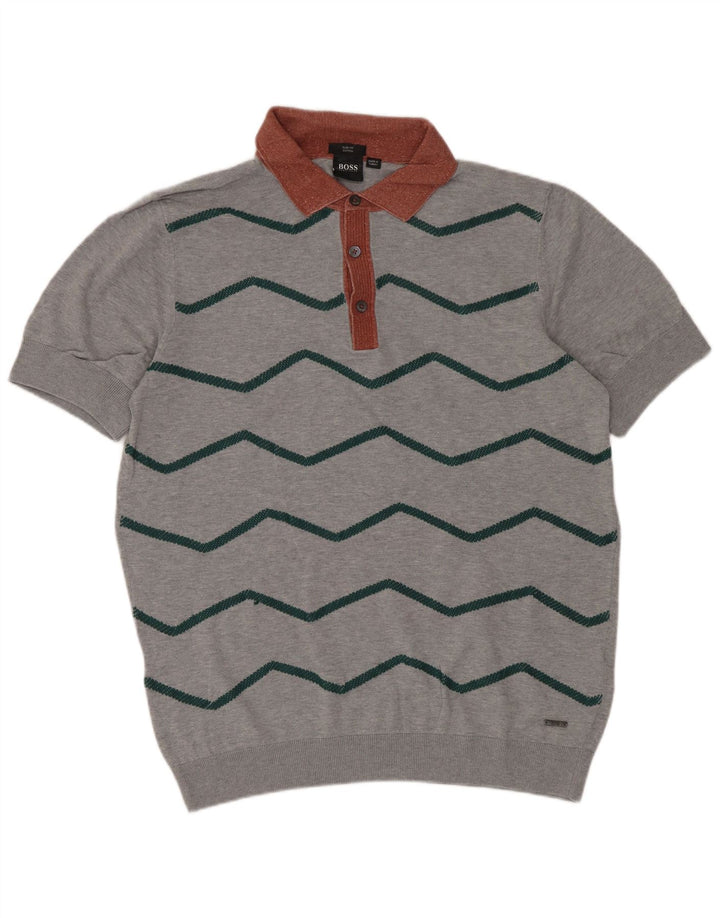 Hugo Boss Maglione da uomo a maniche corte con collo a polo Maglione grigio medio Chevron