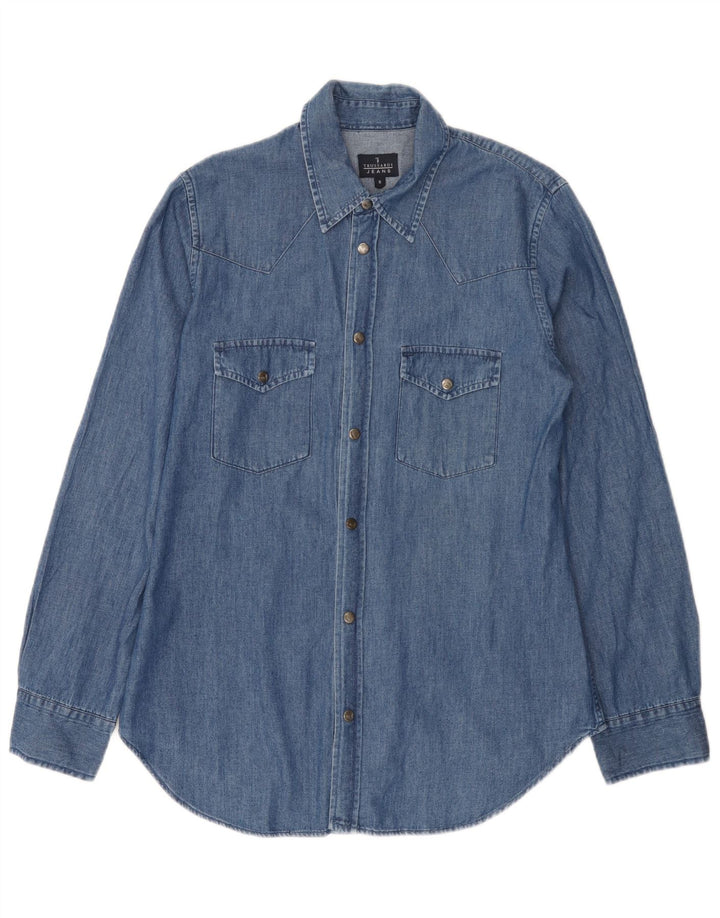 Camicia Uomo Trussardi Jeans Denim Small Blu Cotone
