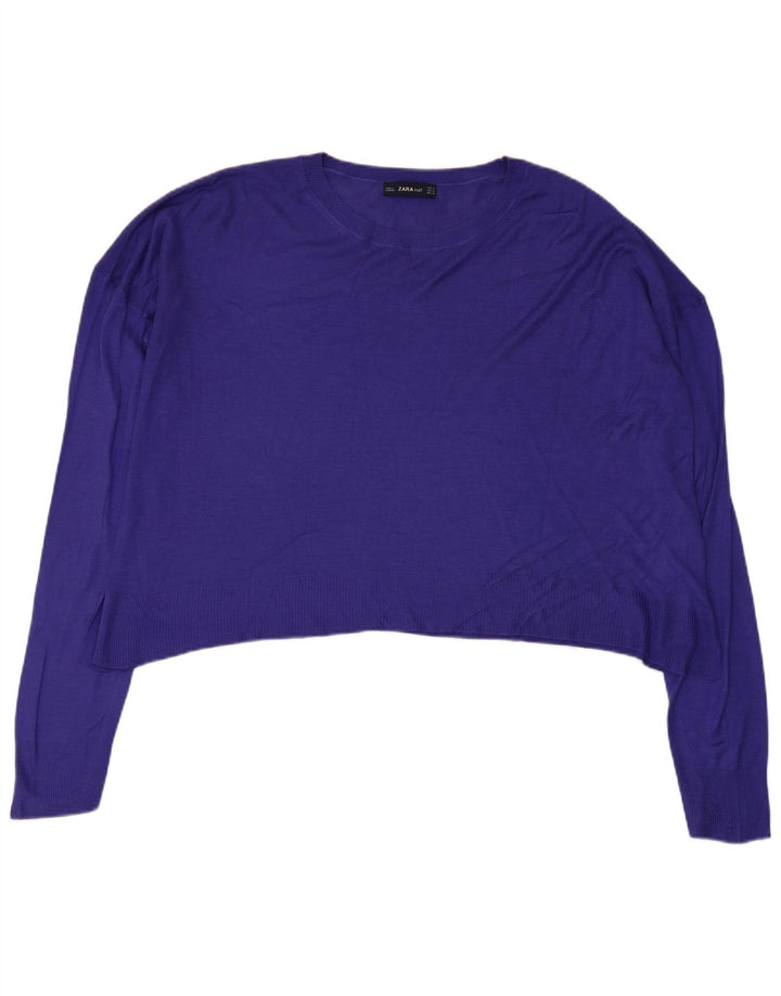 Maglione corto girocollo oversize da donna Zara UK 14 Viola medio