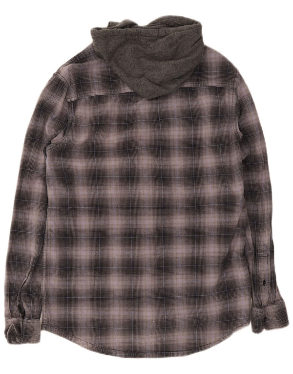 Camicia di flanella con cappuccio da uomo Quiksilver piccola in cotone a quadri grigi