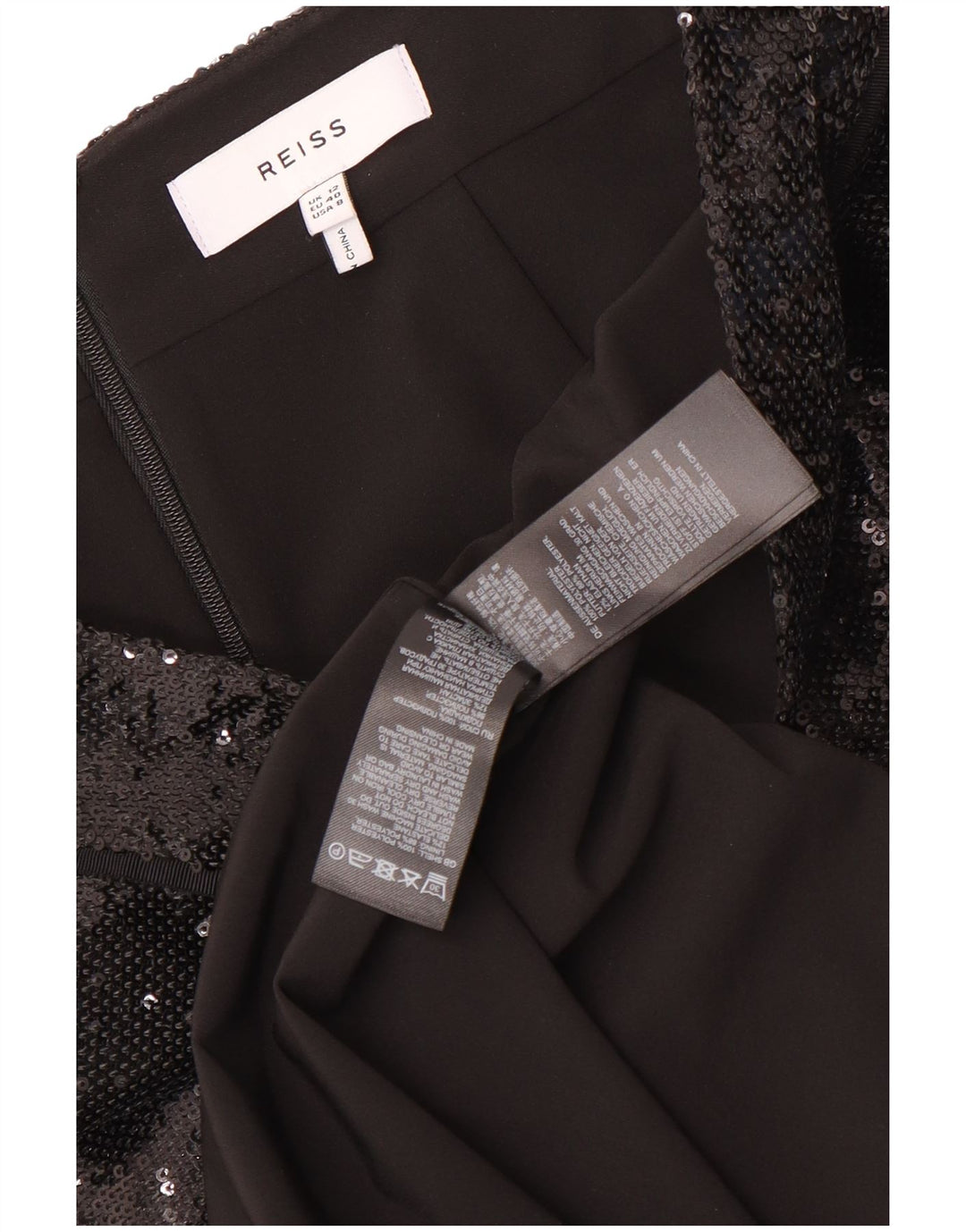 Gonna a tubino con paillettes da donna Reiss UK 12 media W30 poliestere nero