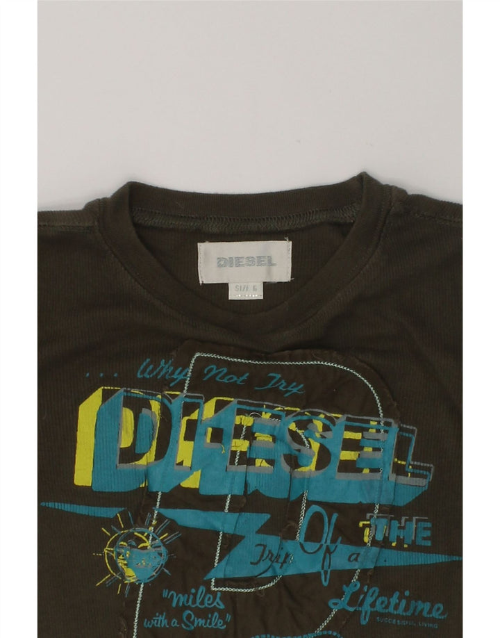 DIESEL Boys Graphic Top Long Sleeve 5-6 Years Khaki Cotton | Vintage Diesel | Thrift | Second-Hand Diesel | Used Clothing | Messina Hembry 