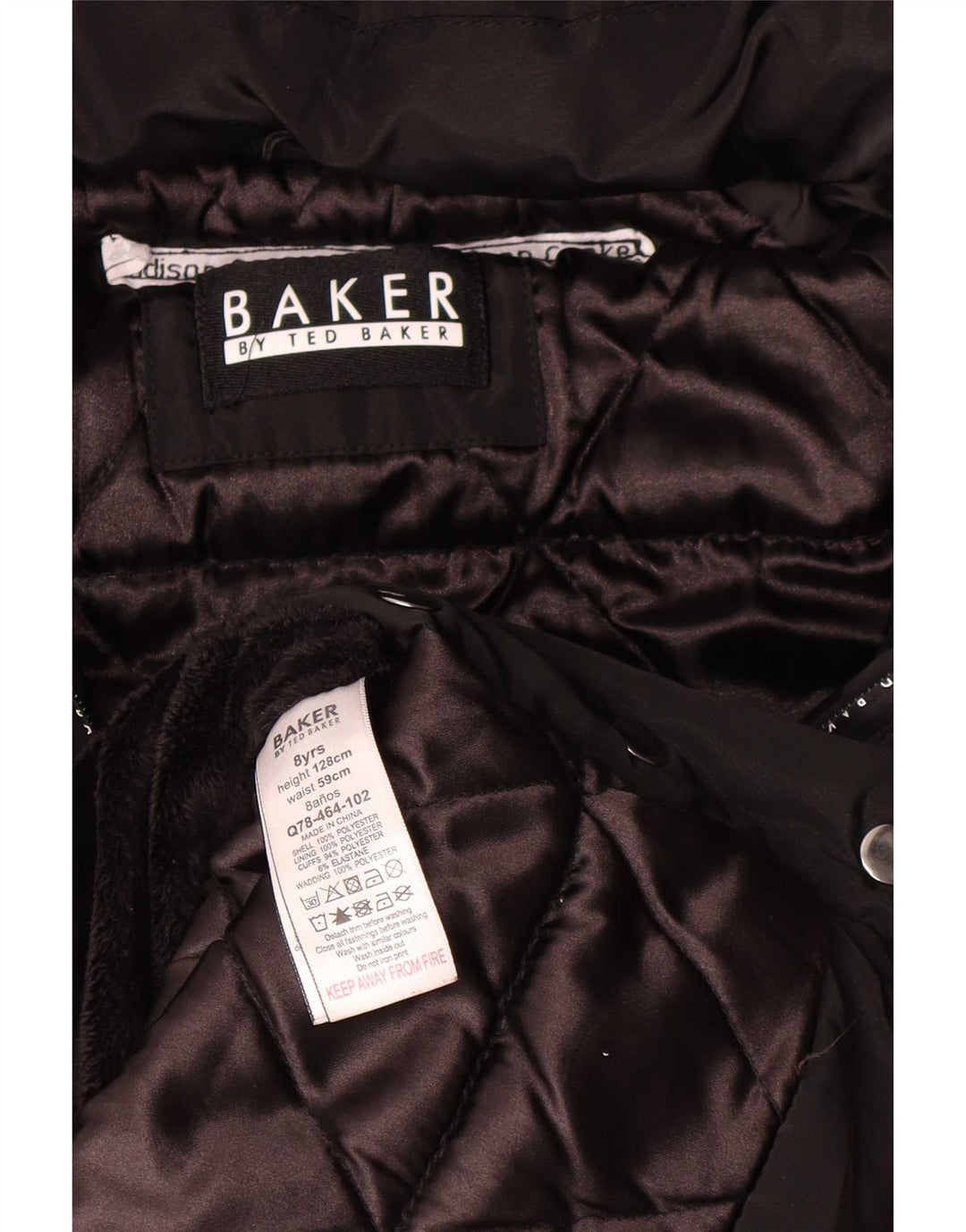Cappotto imbottito con cappuccio grafico per ragazze Ted Baker 7-8 anni in poliestere nero