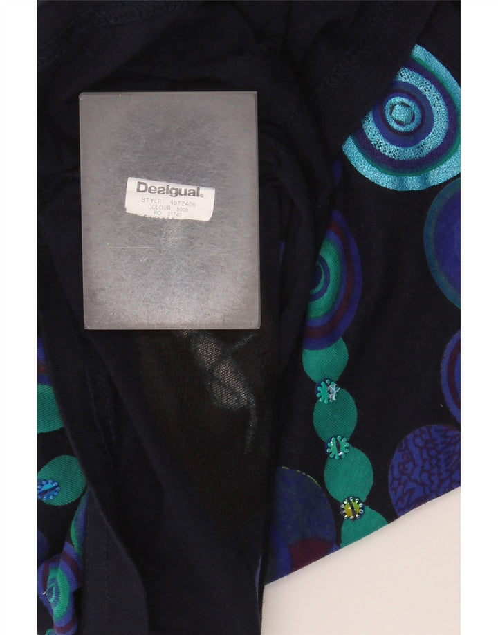 Desigual Donna Graphic Top Manica Lunga UK 14 Medio Blu Navy Floreale
