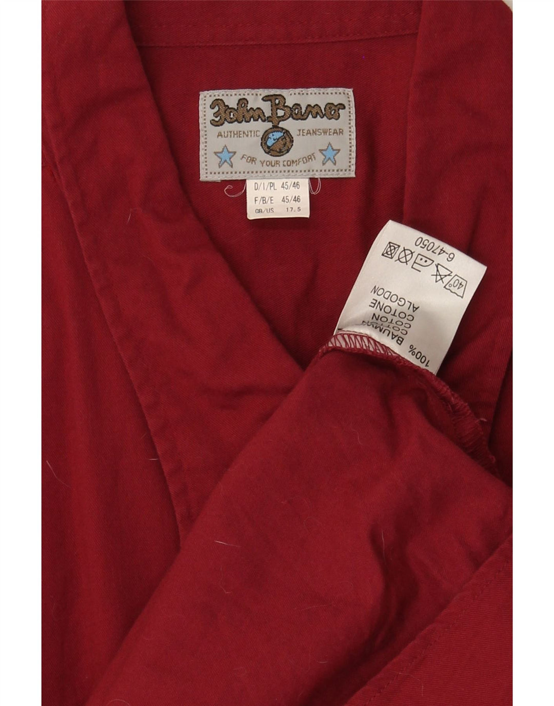 JOHN BANER Mens Shirt Size 17 XL Red Cotton Vintage John Baner and Second-Hand John Baner from Messina Hembry 