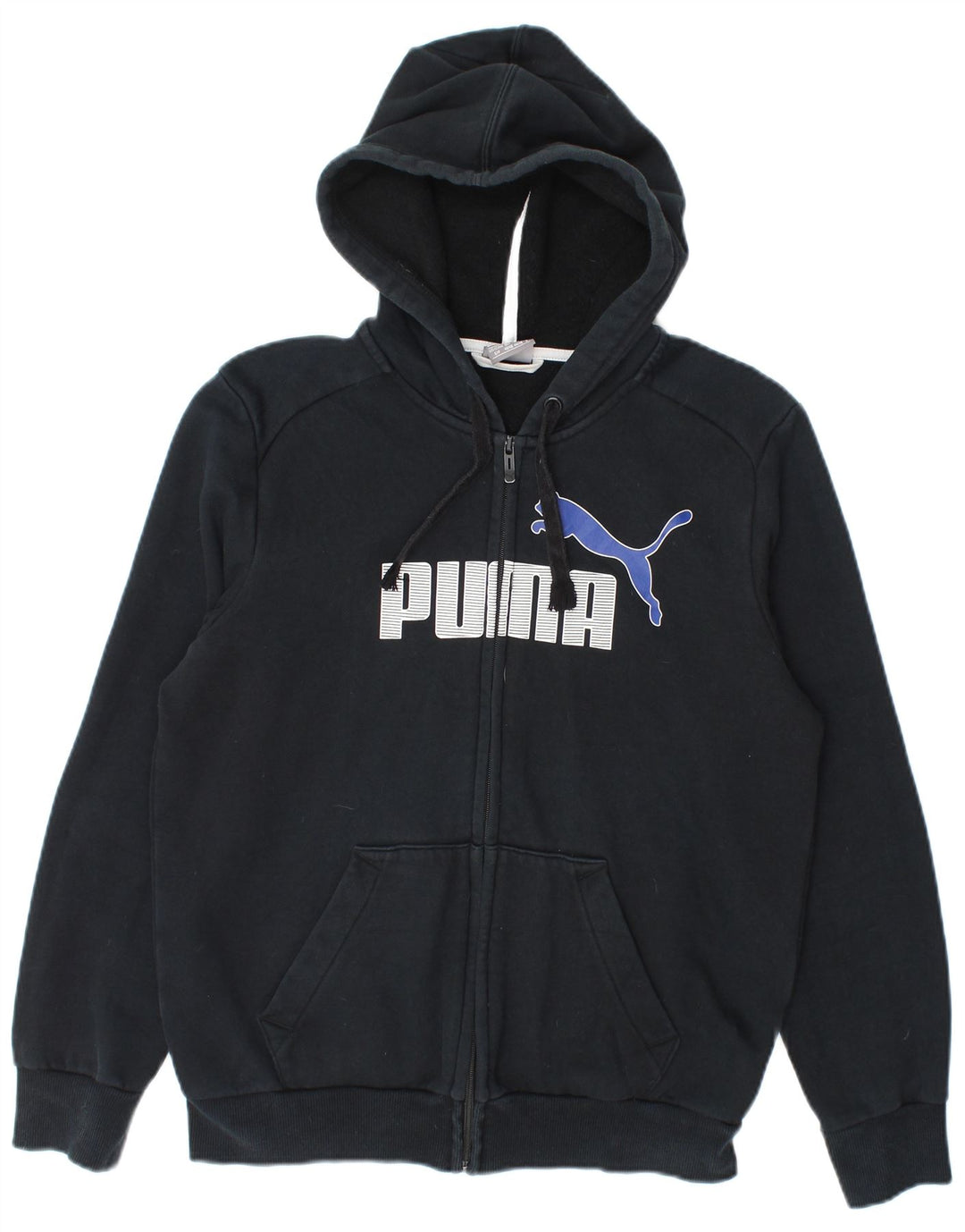 Felpa con cappuccio e zip grafica da uomo Puma piccola in cotone nero