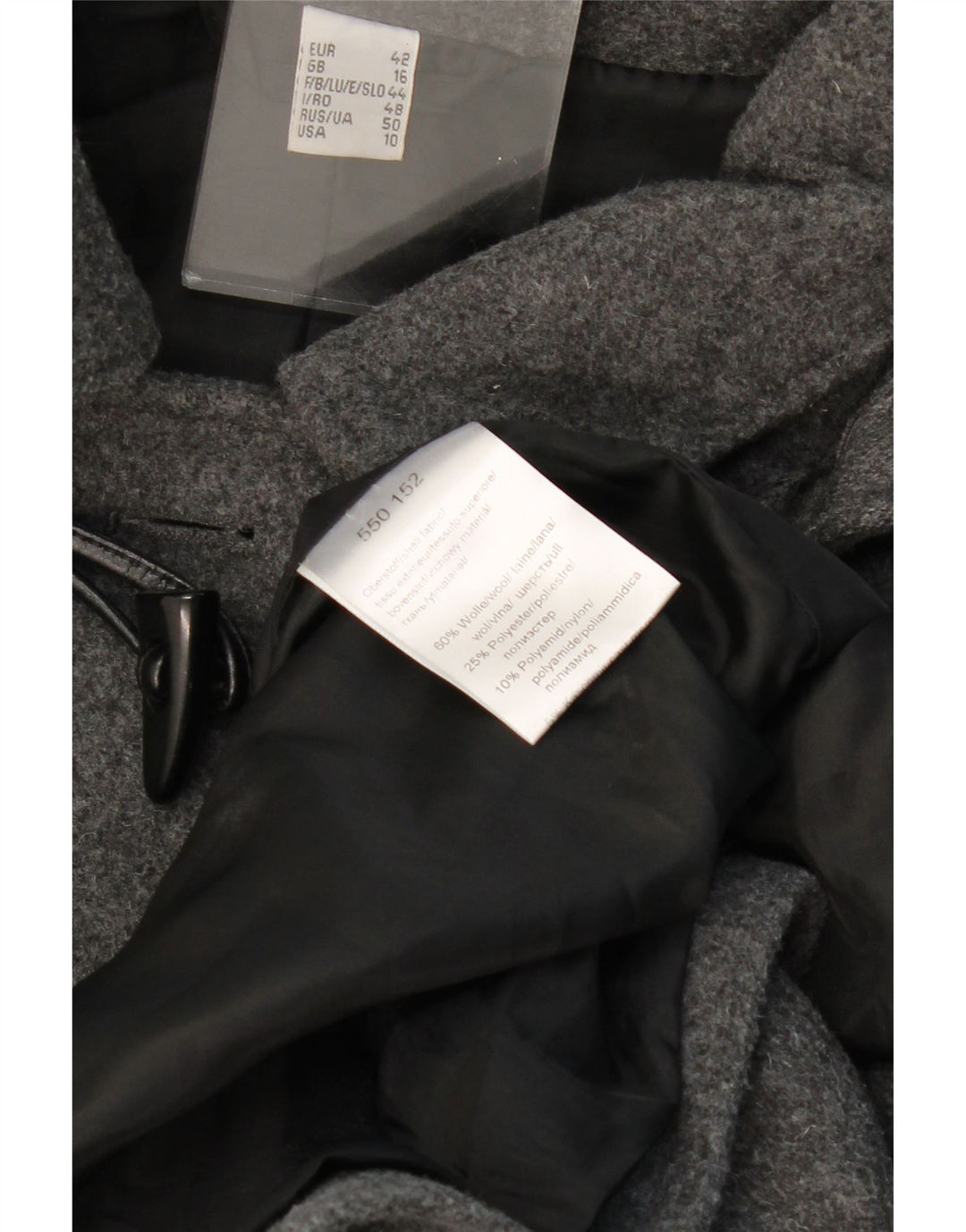 Montgomery con cappuccio da donna VINTAGE UK 16 grande lana grigia