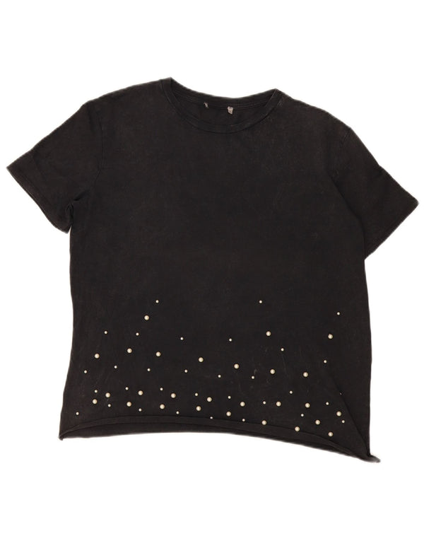 T-shirt vintage da donna Top UK 14 grande nera